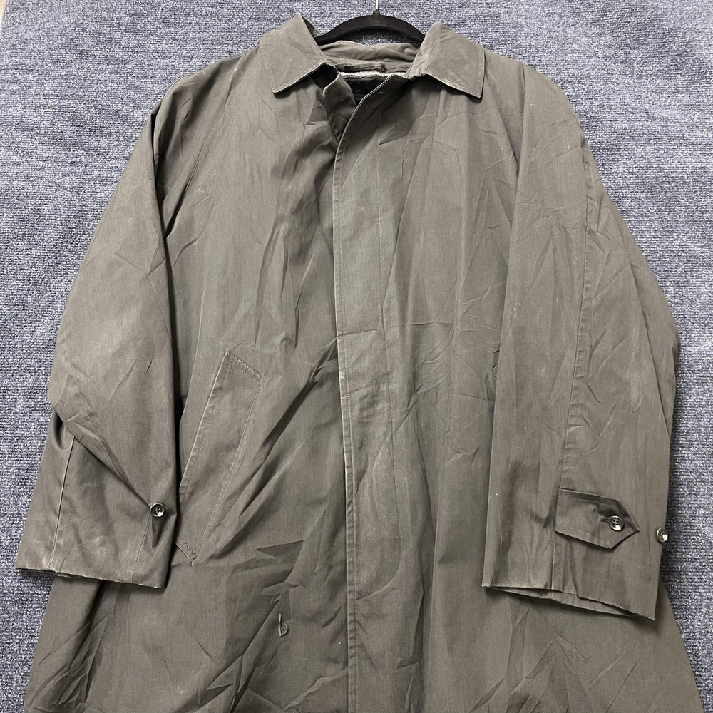 Vintage Channel Coat Mens 46 Green Alpaca Lined Rain Overcoat Single Breasted